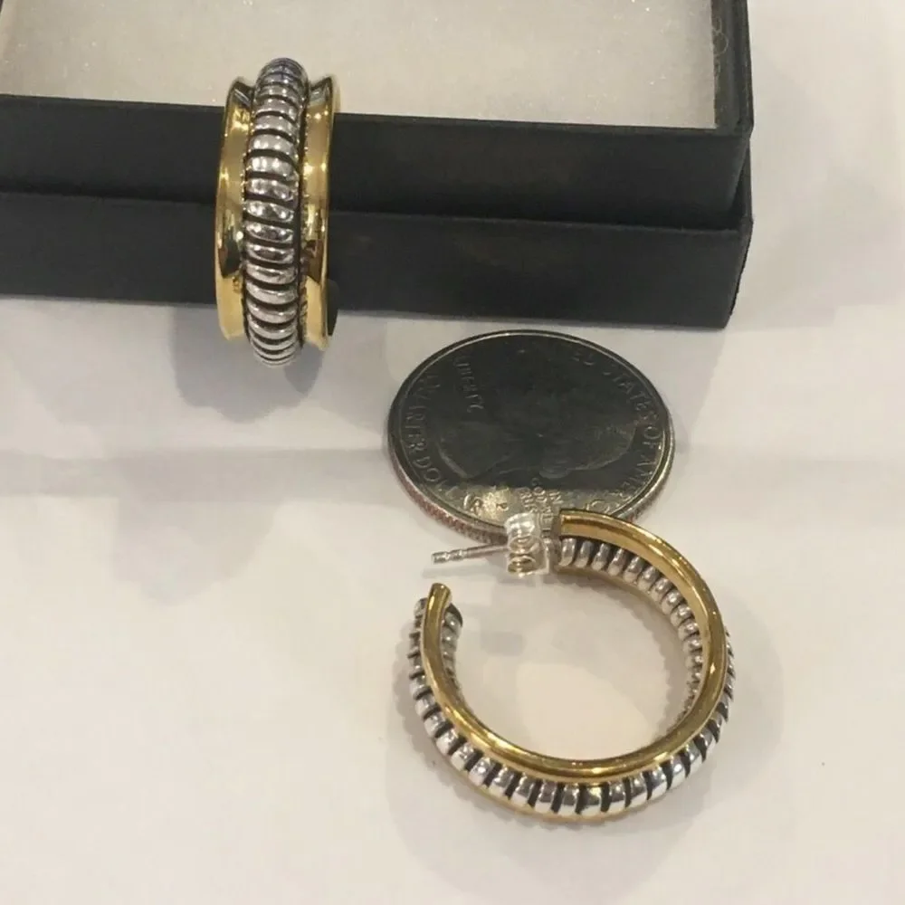 SILPADA Sterling Silver 925 Two Tone Hoop Earrings P0382 - Picture 16 of 16